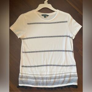 Ralph Lauren Women's t-shirt top White black Beaded T Tee Shirt pompom size S